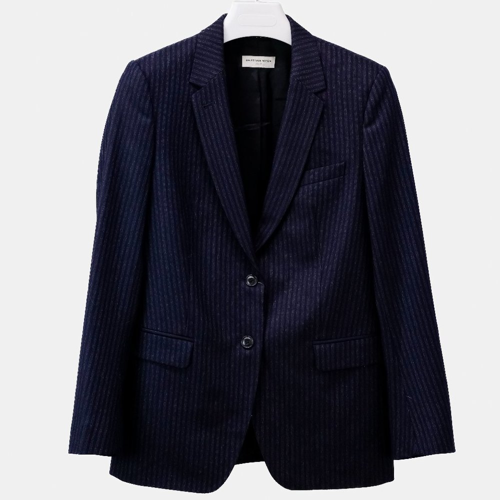 Dries Van Noten Navy Wool Pinstripe Blazer